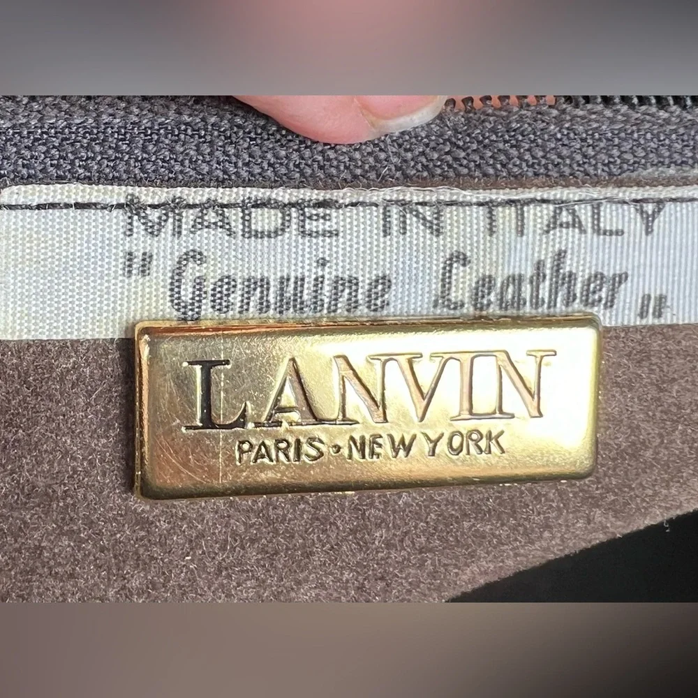 Lanvin Brown Leather Shoulder Bag Jeanne & Marguerite Mother & Child Logo Vtg._12